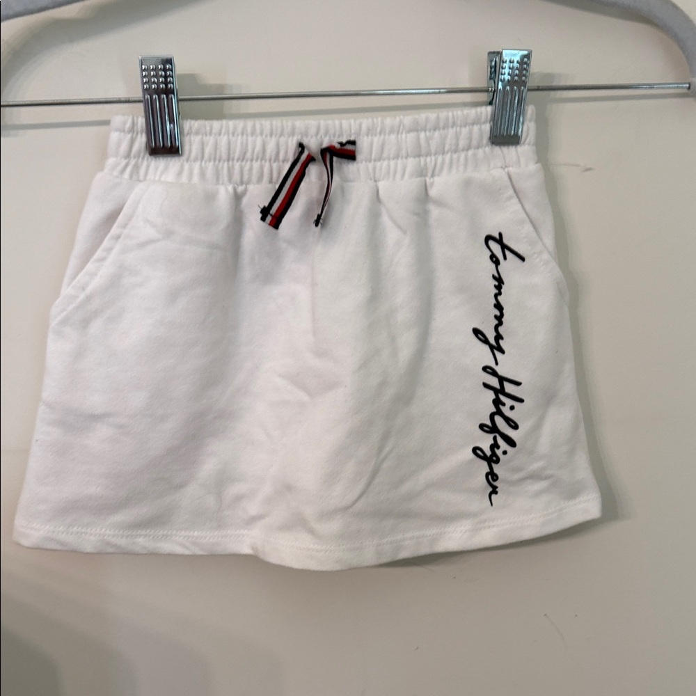 Tommy Hilfiger White Pull-On Logo Skort with Red-Blue Drawstring